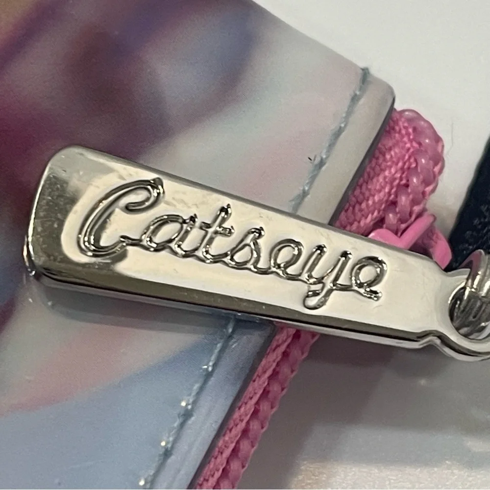 Catseye London Pug Dog Cosmetic Bag with Pink Bow. Zipper. Used. Vinyl.